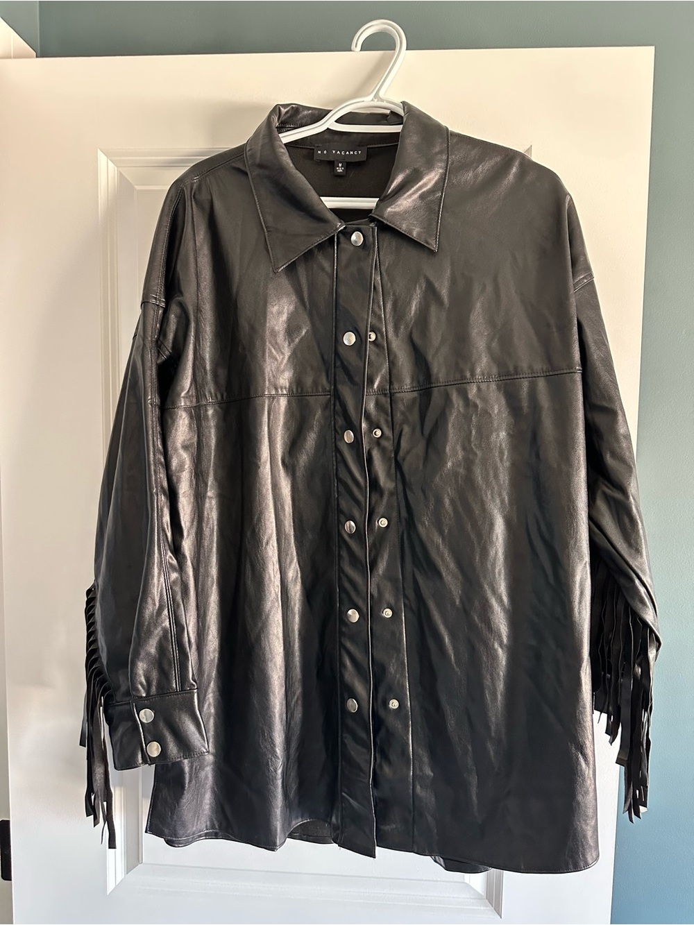 Women's Black Fringe Faux Leather Jacket - Picture 6 of 9